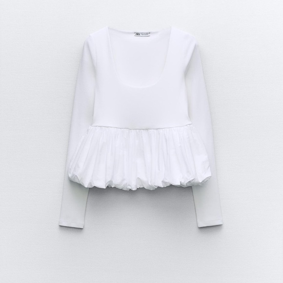 Zara Combined Peplum T-Shirt White, Large, NWT - Picture 1 of 11